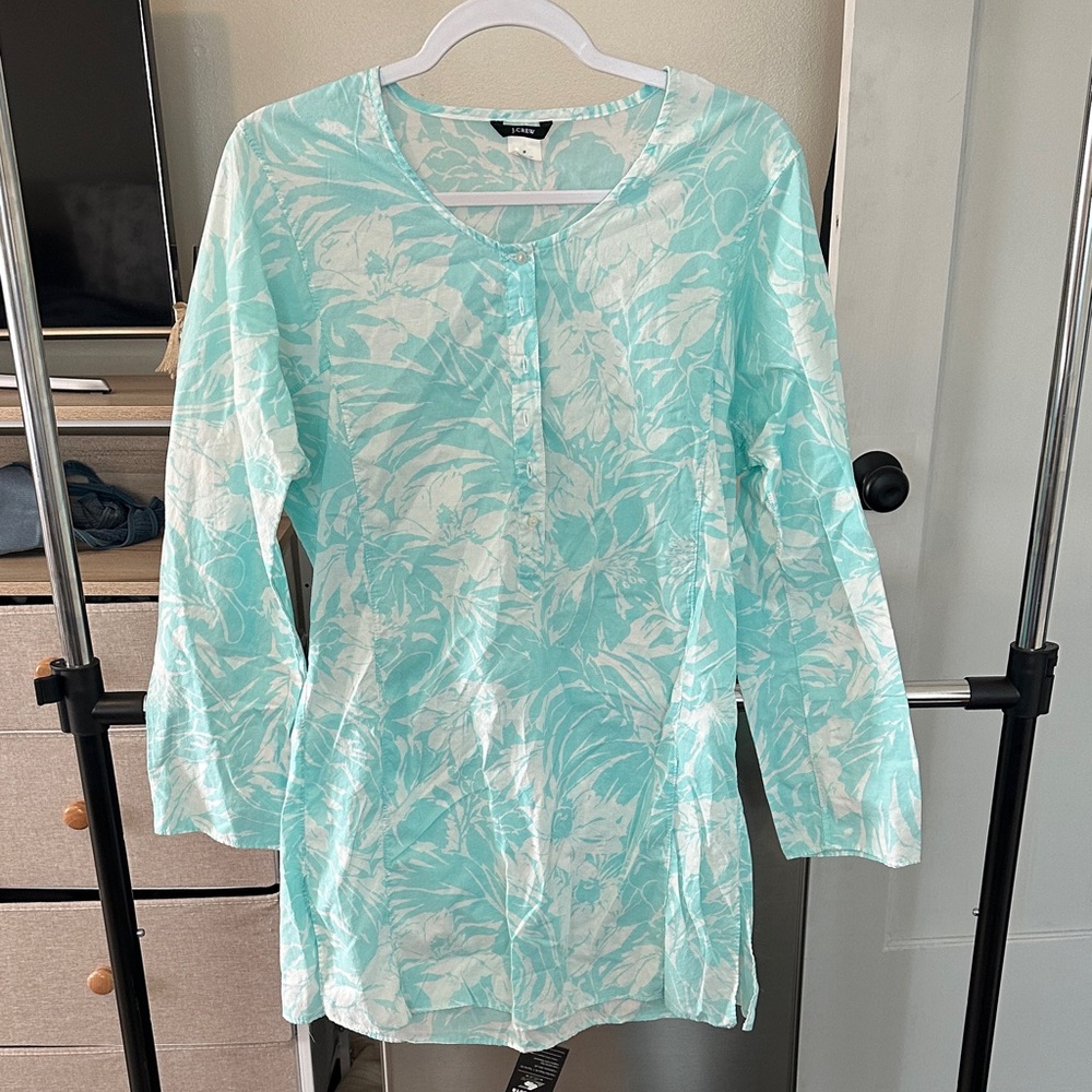 J. Crew Light Blue Leaf Print Tunic